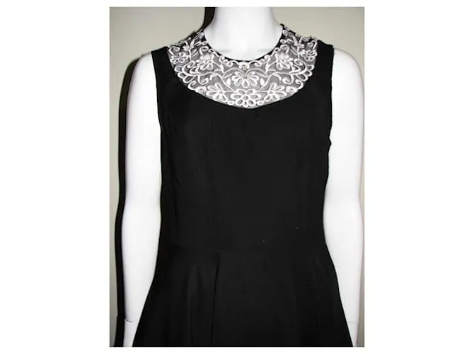 Autre Marque Vestido negro con encaje de aguja y hilo. Blanco 