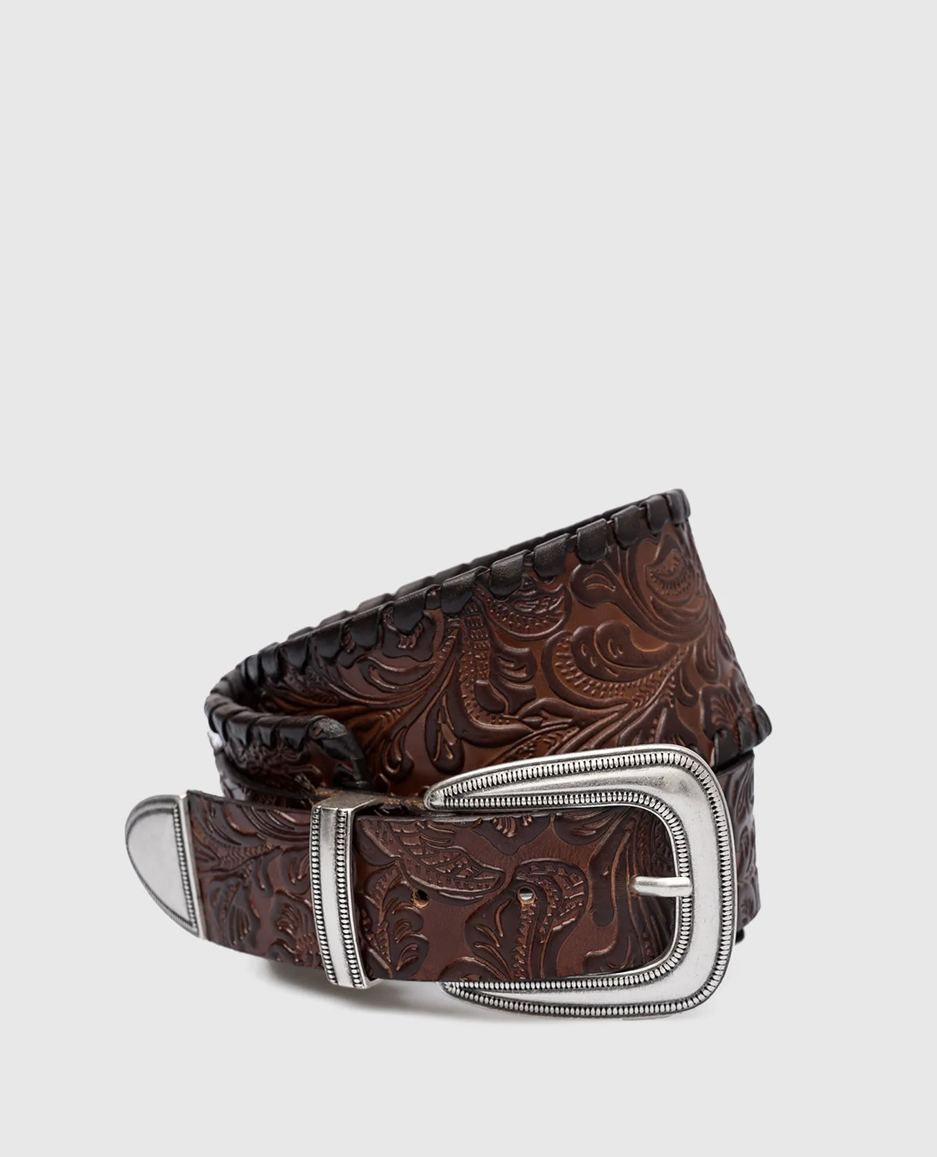 Babe Pay Pls Brown embossed leather belt