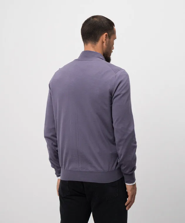 Brunello Cucinelli Purple wool and cashmere cardigan