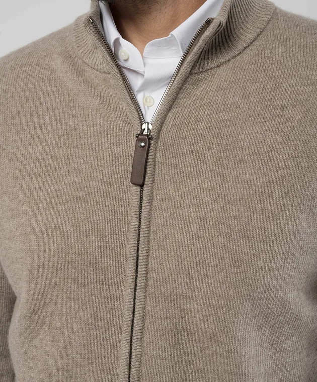 Canali Beige melange wool and cashmere cardigan