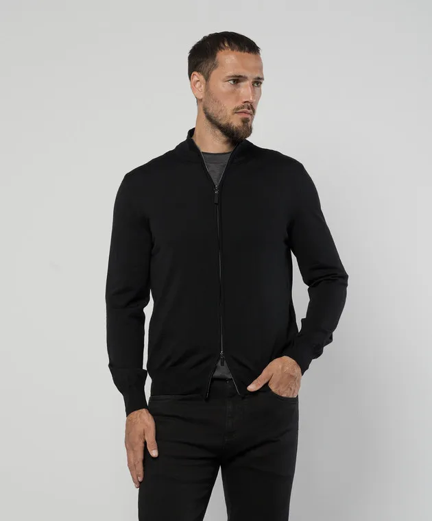 Canali Black cardigan made of wool