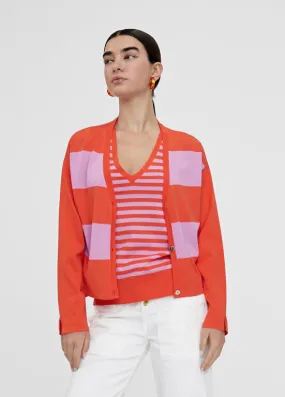 Cardigan de punto rayas bicolor ROJO-ROSA Lola Casademunt
