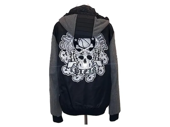 Chaqueta bomber / sudadera con capucha Philipp Plein Crystal Negro Gris antracita 