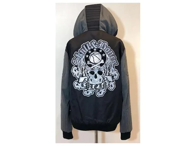 Chaqueta bomber / sudadera con capucha Philipp Plein Crystal Negro Gris antracita 