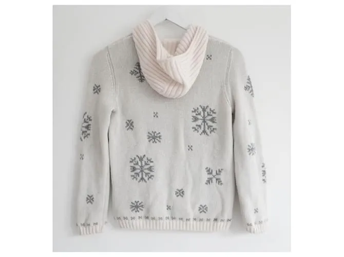 Chaqueta de cardigan de doble cachemira con estampado de copos de nieve de Loro Piana. Crudo 