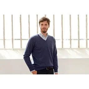 Dark Blue Melange v-neck wool jumper - ELIAN