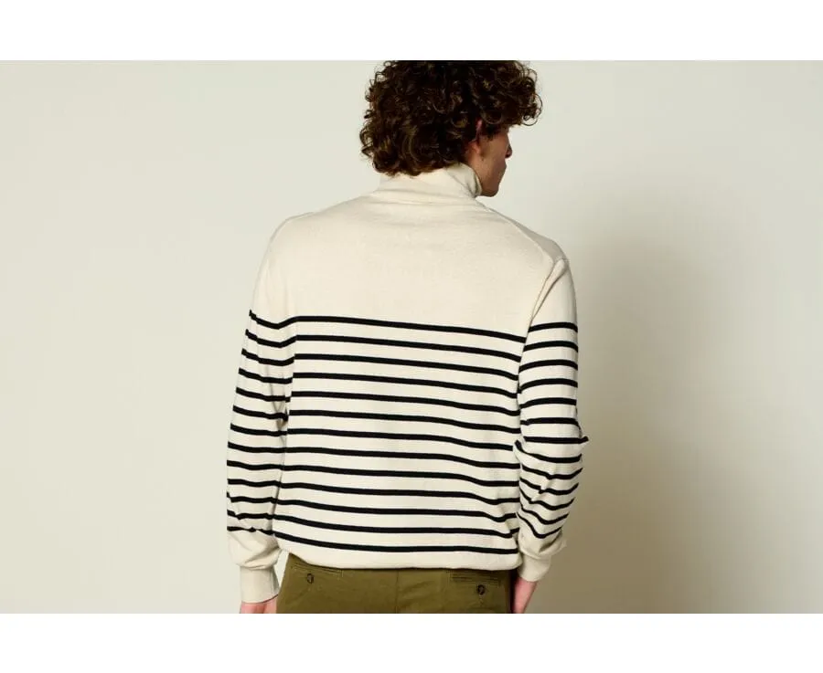 Ecru & navy half zip organic cotton/ cashmere sailor jumper - VLADIAC