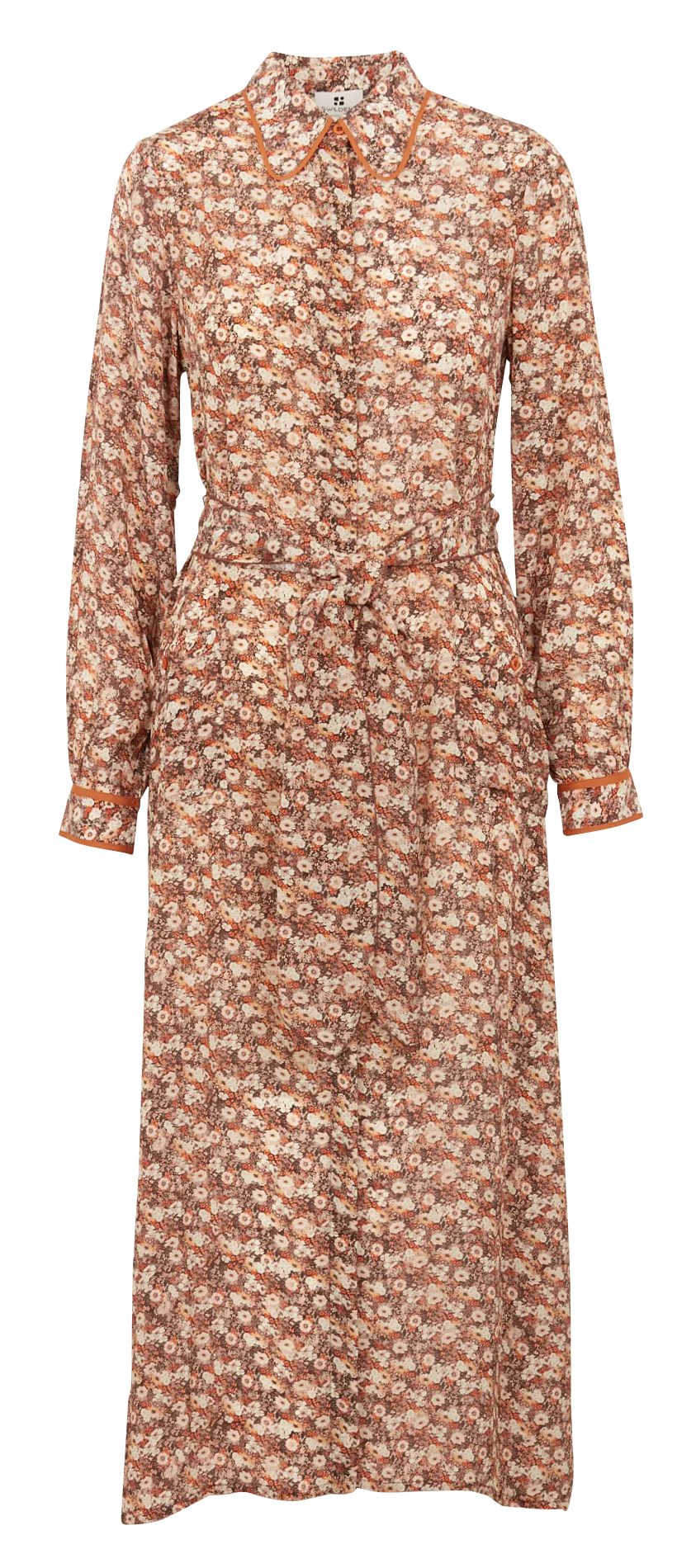 EMY - Vestido largo estampado con cuello clásico en naranja
