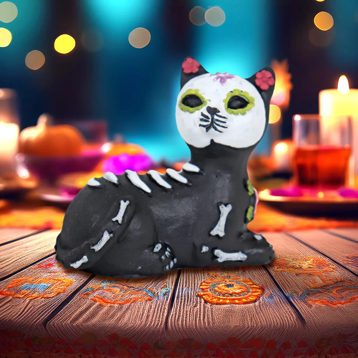 Figura de Gatito Acostado color Negro para Día de Muertos
