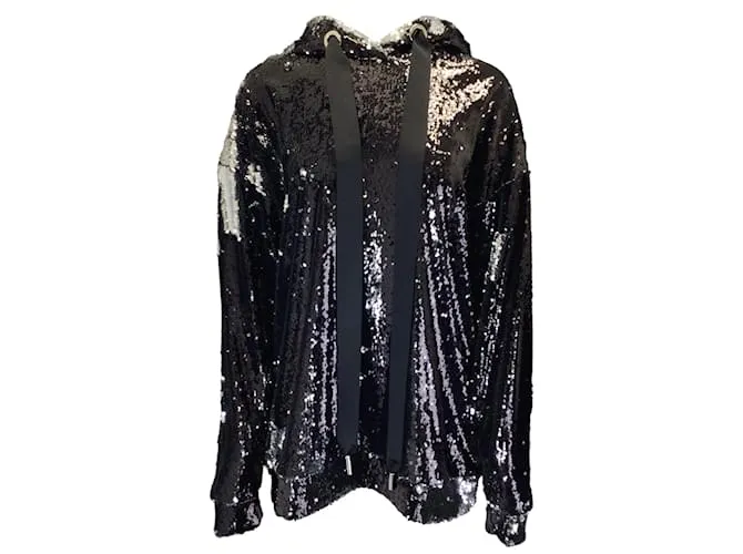 Marques Almeida Marqués Almeida Negro / Sudadera con cordón y capucha con adornos de lentejuelas metálicas plateadas 