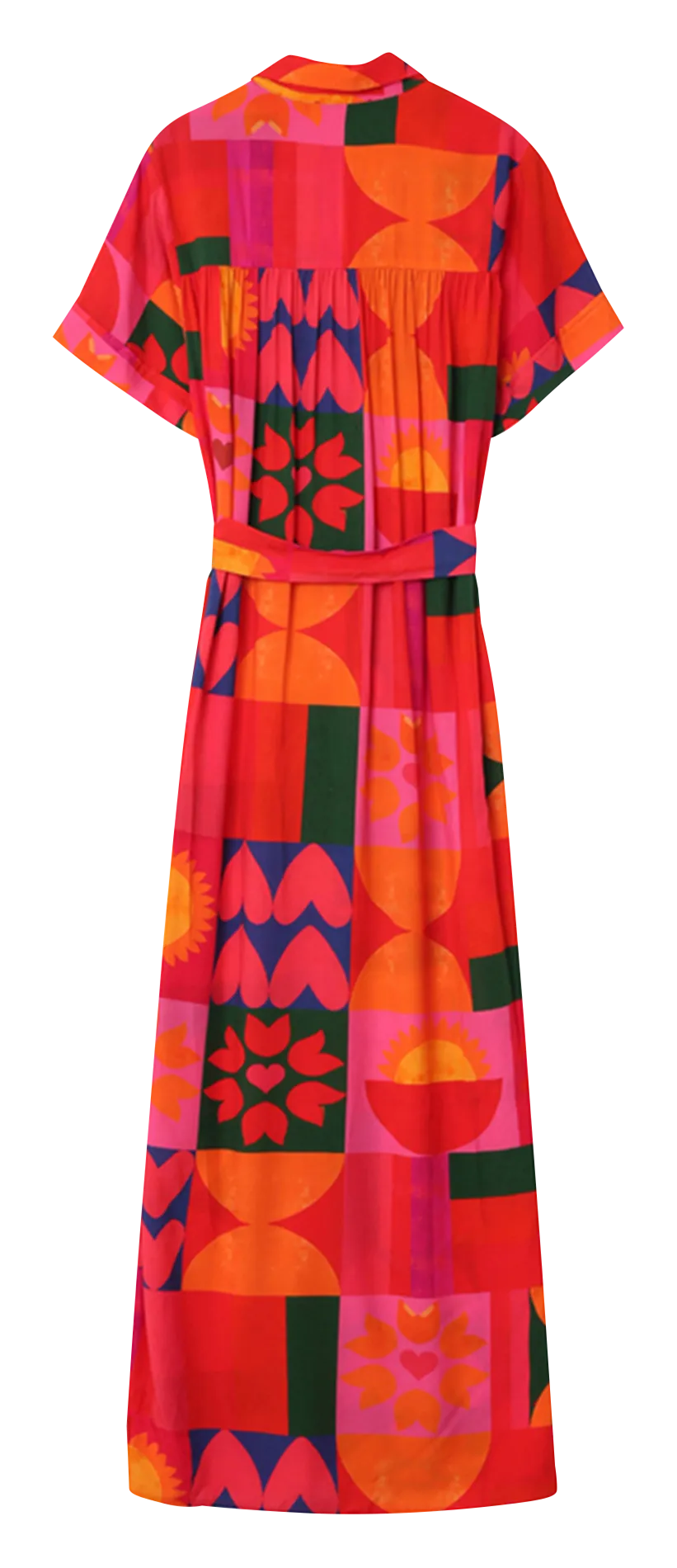 MIEL - Vestido largo estampado con cuello clásico en rojo