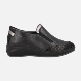 Mocasines negros confort con elásticos laterales Leyland