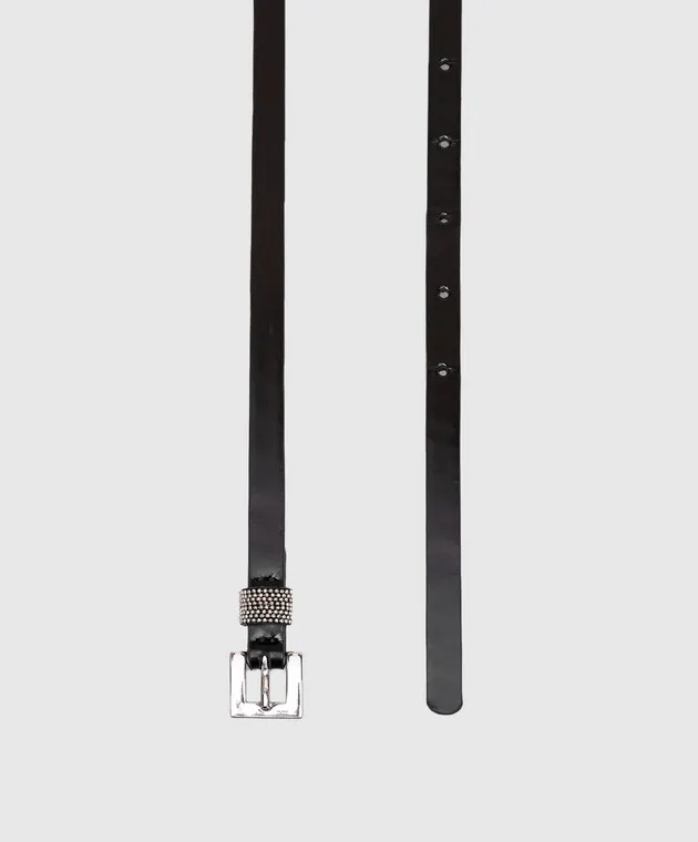 Peserico Black leather belt with monil chain