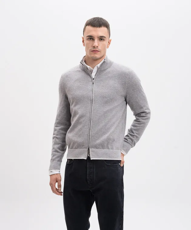 Peserico Gray wool, silk and cashmere cardigan