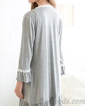 Sexy Cardigan Pyjamas Suit With Cup Long-sleeved Pajamas
