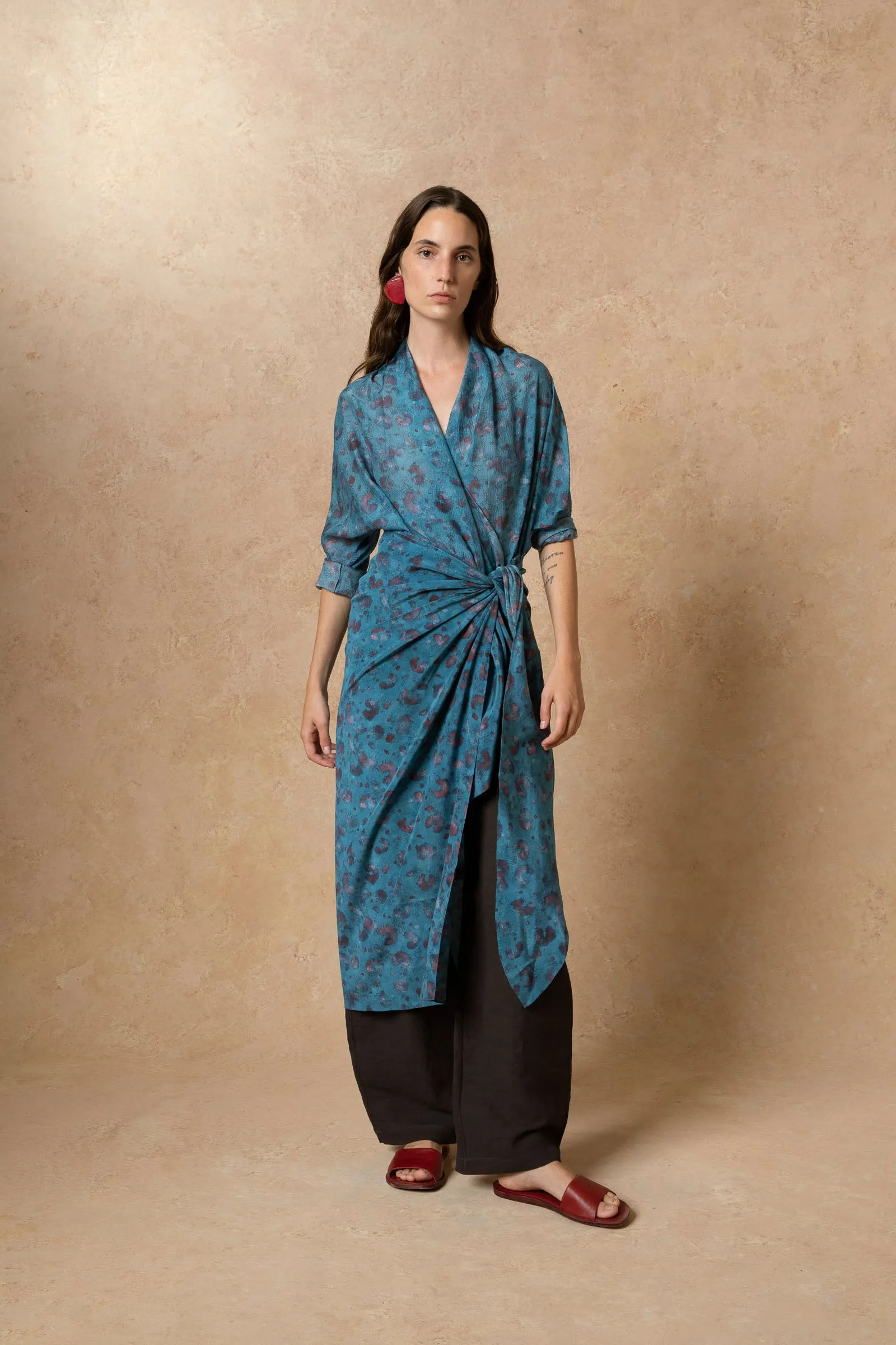 Sophia, island print silk blouse