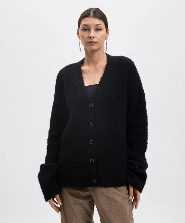 UMA WANG Black cardigan Over with wool and cashmere